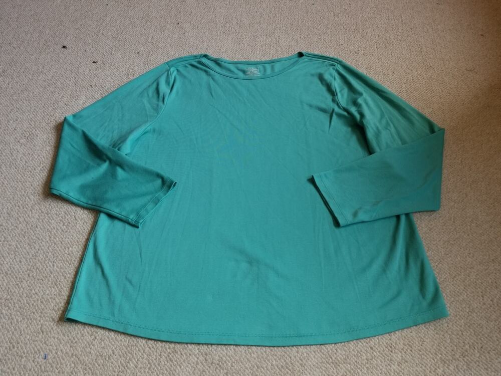 Womens Top-L.L. BEAN-aqua 100% supima cotton knit long sleeve-3X